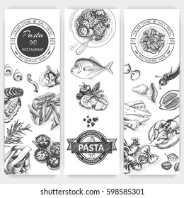 Vector illustration sketch - pasta.
Card menu italian restaurant. Banner italan food.