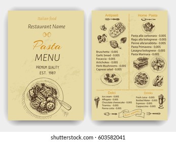 Vector illustration sketch - pasta.
Card menu italian restaurant.