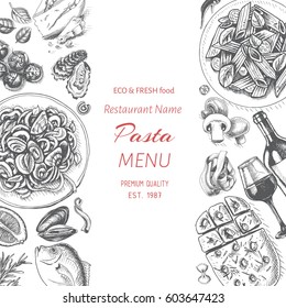 Vector illustration sketch - pasta.
Card menu italian resraurant.