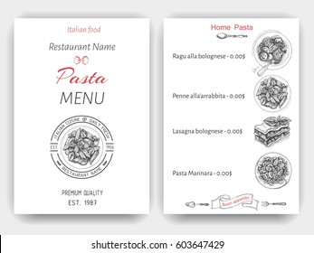 Vector illustration sketch - pasta.
Card menu italian restaurant.