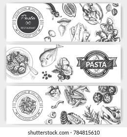 Vector illustration sketch - pasta. Card menu italian restaurant. Banner italan food.