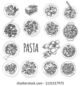 Vector illustration sketch - pasta. 
Set Italian food.