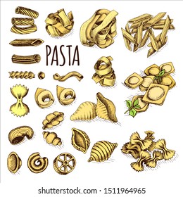 Vector illustration sketch - pasta. Set Italian food.