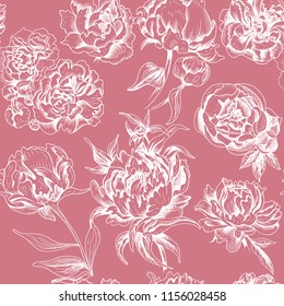 Vector illustration sketch - pattern with flowers chrysanthemum, peony. Colorful flowers vector illustration.