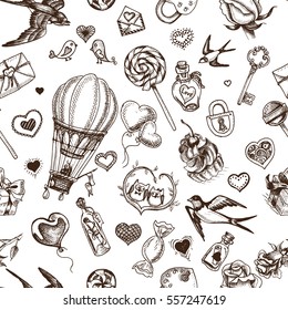Vector illustration sketch pattern romance.
Happy valentines day and wedding card.