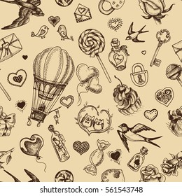 Vector illustration sketch pattern romance.
Happy valentines day and wedding card.