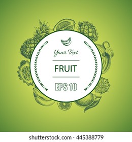 Vector illustration sketch  pineapple, banana, dragon fruit, citrus.
Illustration - fruit.