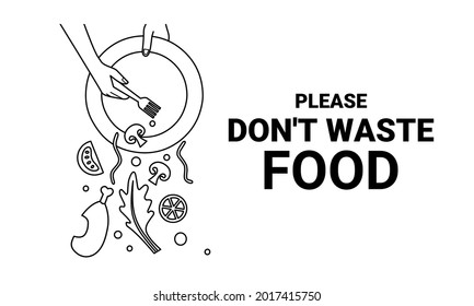 Vector illustration, sketch please don't waste food, design for world food day and International Awareness Day on Food Loss and Waste.