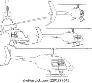 Vector illustration sketch of propeller helicopter airplane