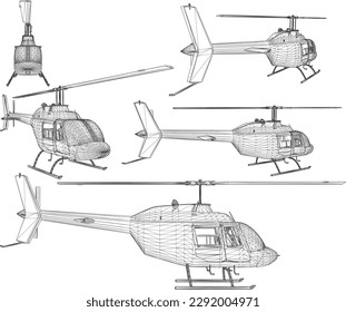 Vektorgrafik-Skizze des Propellerhubschrauberflugzeugs