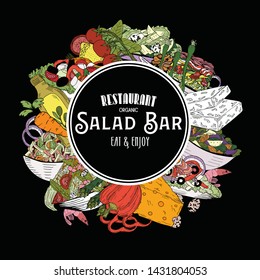 Vector illustration sketch -salad marketCard menu. vintage design template, banner.