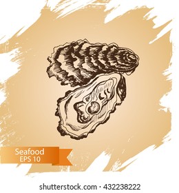 Vector illustration sketch - Sea collection.
Seafood - oyster