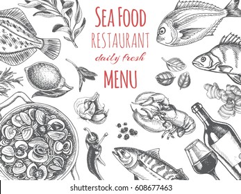 Vector illustration sketch - seafood
Card Menu restaurant.  vintage design template, banner