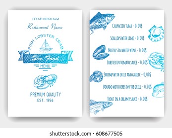 Vector illustration sketch - seafood
Card Menu restaurant.  vintage design template, banner