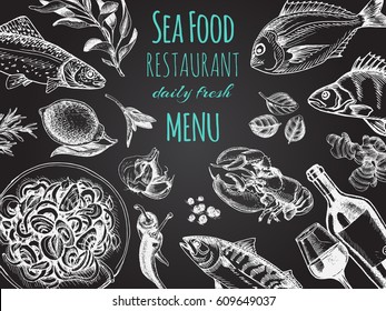 Vector illustration sketch - seafood
Card Menu restaurant.  vintage design template, banner