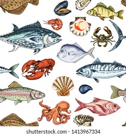 Vector illustration sketch - seafood pattern.