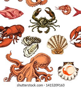 Vector illustration sketch - seafood pattern.