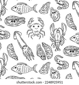 Vector illustration sketch - seafood pattern.