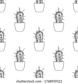 ilustración vectorial esboza un patrón sin fisuras con cactus en un fondo blanco