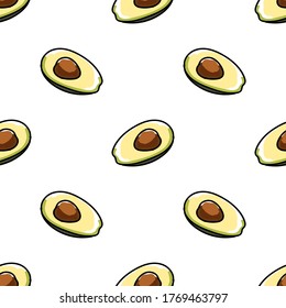 vector illustration sketch seamless pattern with avocado slice on a white background