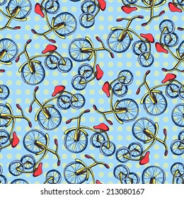 Vector illustration. Sketch. Seamless pattern of children's bicycles