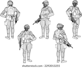 Vector illustration sketch of security police army squad ready for battle