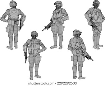 Vector illustration sketch of security police army squad ready for battle