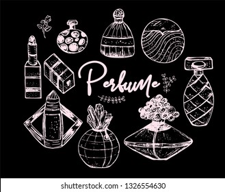 Vector illustration sketch set of perfume bottles