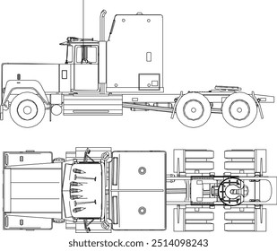 Vector illustration sketch of silhouette design of detailed vehicle trailer truck without container body