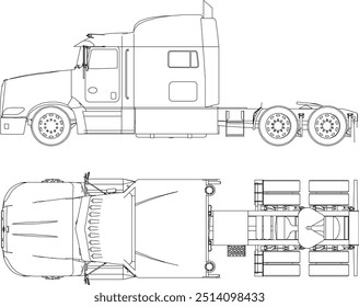 Vector illustration sketch of silhouette design of detailed vehicle trailer truck without container body