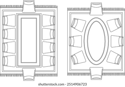 Vetor esboço ilustração de silhueta design detalhe da mesa de jantar e móveis de cadeiras para entreter os hóspedes