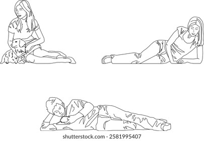 vector illustration of a sketch of a silhouette figure of a model in fashionable fashion taking a photo shoot in a lying position