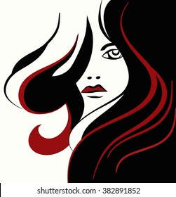 vector illustration sketch of a silhouette image of a girl's head with long hair