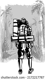 the vector illustration sketch silhouette of a traveling man