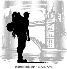 the vector illustration sketch silhouette of a traveling man
