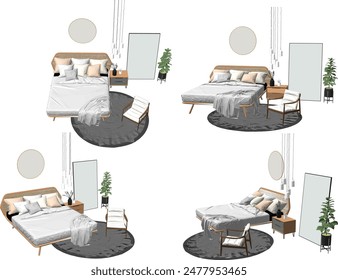 Vector illustration sketch of simple modern minimalist bedroom interior design