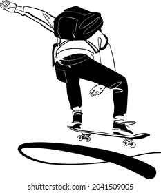 the vector illustration sketch of the skateboarder doing trick on the skateboard