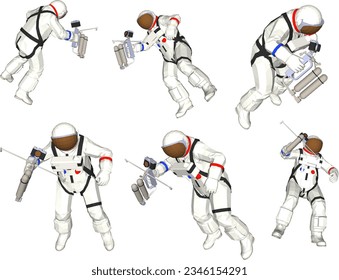 Vector illustration sketch of space station satellite astronaut design being impacted by gravity