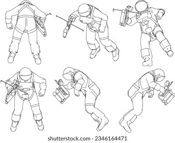 Esbozo de ilustración vectorial del diseño de astronautas de estaciones espaciales impactado por la gravedad