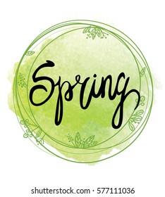 Vector illustration of a sketch spring green floral frame