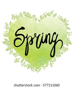 Vector illustration of a sketch spring green heart frame