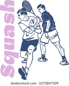 vector illustration sketch of the squash player with a racket