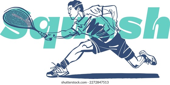 vector illustration sketch of the squash player with a racket