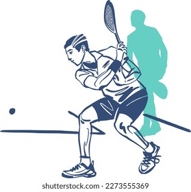 vector illustration sketch of the squash player with a racket