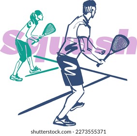 vector illustration sketch of the squash player with a racket