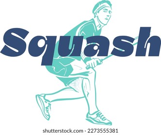 vector illustration sketch of the squash player with a racket