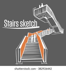 Vector illustration. Sketch stairs on white background.
