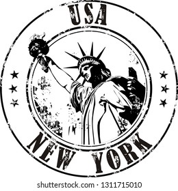 Vector illustration of sketch stamp New York history STATUE of LIBERTY and inscription inside