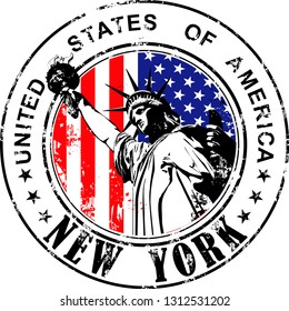 Vector illustration of sketch stamp New York history STATUE of LIBERTY and inscription inside