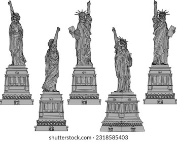 Vector illustration sketch of the statue of liberty cartoon in america